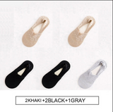 Anyfootwear 5 Pairs Women's Lace Flower Invisible Ankle Socks Size 5-9 Breathable Anti-Slip Non-Skid Low Cut Fashion Socks (2 Khaki, 2 Black, 1 Grey)