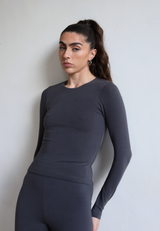 Organic Cotton Crew Long Sleeve T-Shirt, Charcoal