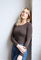 Organic Cotton Crew Long Sleeve T-Shirt, Hot Fudge