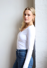 Organic Cotton V-Neck Long Sleeve T-Shirt, White