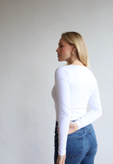 Organic Cotton V-Neck Long Sleeve T-Shirt, White