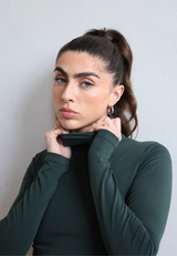 Organic Cotton Long Sleeve Roll-Neck Bodysuit, Forest Green