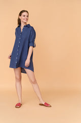 Lara - long sleeve linen mini shirt dress