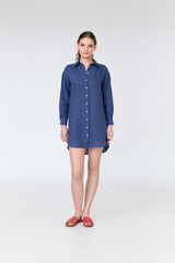 Lara - long sleeve linen mini shirt dress
