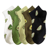 Anyfootwear 5 Pairs One Size 5-9 Random Color Spring Summer Cotton Avocado Design Breathable Ankle Socks Casual School Girl Socks For Women