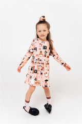Pink long sleeve girl's dress - City Print