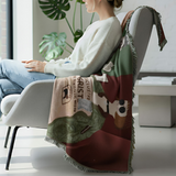 Anycozy Brown Faux Cashmere Throw Blanket – Sofa Cover with Human Cartoon Design, Tassels, Soft Picnic & Camping Mat