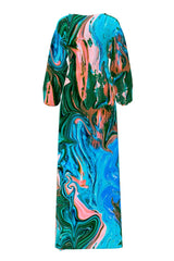 Jersey V Neck Maxi Dress in Paint Stroke Print