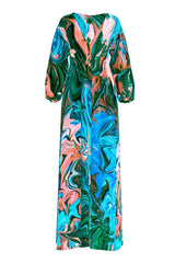 Jersey V Neck Maxi Dress in Paint Stroke Print