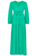 Emerald Green Long Sleeve Chiffon Maxi Dress