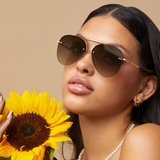 Smaller Megan 2 - Olive Metal Aviator Sunglasses with Gold Frame