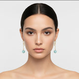 Gold Drop Chain Aquamarine Earrings