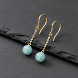 Gold Drop Chain Aquamarine Earrings