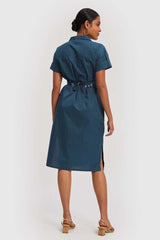 Midi Shirt Dress in Poplin Blue