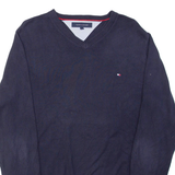 TOMMY HILFIGER Mens Jumper Blue V-Neck Tight Knit M