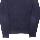 TOMMY HILFIGER Mens Jumper Blue V-Neck Tight Knit M