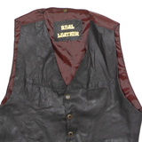 Mens Waistcoat Black Leather 90s M