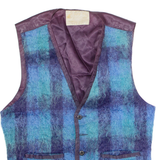 KEMP BLAIR Mens Blazer Waistcoat Blue Wool 90s Plaid S