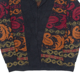 MADEMOISELLE Shoulder Padded Womens Cardigan Black Crazy Pattern 90s M