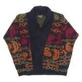 MADEMOISELLE Shoulder Padded Womens Cardigan Black Crazy Pattern 90s M