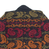 MADEMOISELLE Shoulder Padded Womens Cardigan Black Crazy Pattern 90s M