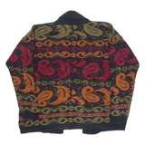 MADEMOISELLE Shoulder Padded Womens Cardigan Black Crazy Pattern 90s M