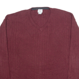 CALVIN KLEIN JEANS Mens Jumper Maroon V-Neck Tight Knit XL