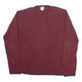 CALVIN KLEIN JEANS Mens Jumper Maroon V-Neck Tight Knit XL