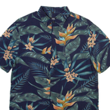 MANOR Mens Hawaiian Shirt Blue Floral S