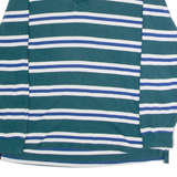 LL BEAN Mens Polo Shirt Green Striped Long Sleeve XL