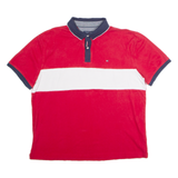 TOMMY HILFIGER Mens Polo Shirt Red Colourblock L