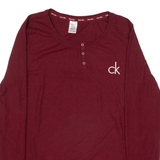 CALVIN KLEIN Ribbed Sleepwear Womens T-Shirt Maroon Long Sleeve Button Neck S