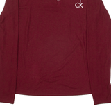CALVIN KLEIN Ribbed Sleepwear Womens T-Shirt Maroon Long Sleeve Button Neck S