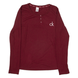 CALVIN KLEIN Ribbed Sleepwear Womens T-Shirt Maroon Long Sleeve Button Neck S