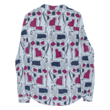 THOMAS PINK LONDON Womens Shirt Grey Silk Crazy Pattern Long Sleeve UK 6