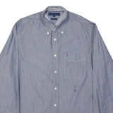 TOMMY HILFIGER Custom Fit Mens Plain Shirt Blue Long Sleeve S