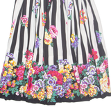 Womens Pleated Skirt Black Midi 90s Striped XS