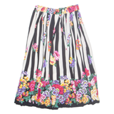 Womens Pleated Skirt Black Midi 90s Striped XS