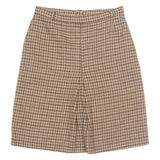 Womens Pleated Skirt Brown Knee Length 90s Houndstooth S