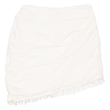 H&M Ruched Beaded Womens Mini Skirt Cream Short Linen XS