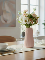 ANYDECO Flower Vase Pink Large Ribbed Nordic Style Pot Living Room Decor