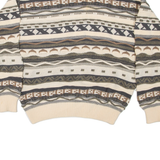 SHELBY Mens Patterned Jumper Cream Striped Tight Knit XL