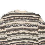 SHELBY Mens Patterned Jumper Cream Striped Tight Knit XL