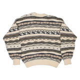 SHELBY Mens Patterned Jumper Cream Striped Tight Knit XL