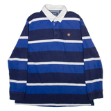 CHAPS Mens Polo Shirt Blue Striped Long Sleeve L