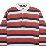 TOMMY HILFIGER Mens Polo Shirt Beige Striped Long Sleeve M