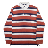 TOMMY HILFIGER Mens Polo Shirt Beige Striped Long Sleeve M