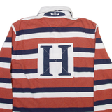 TOMMY HILFIGER Mens Polo Shirt Beige Striped Long Sleeve M