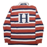 TOMMY HILFIGER Mens Polo Shirt Beige Striped Long Sleeve M