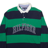 TOMMY HILFIGER Mens Polo Shirt Grey Striped Long Sleeve L